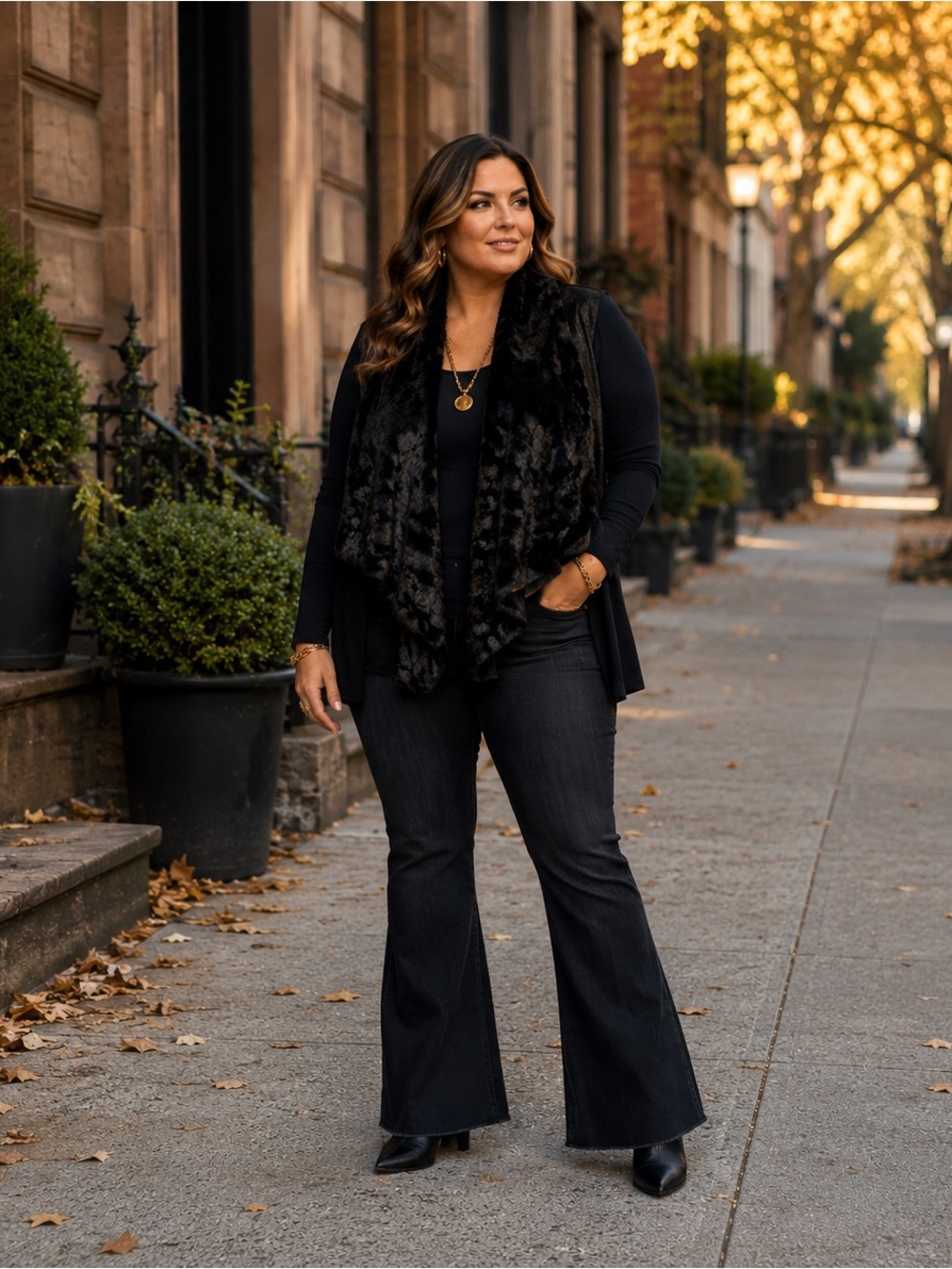 Alfani Woman 1X Black Faux Fur Draped Open Front Cardigan Jacket Plus Size